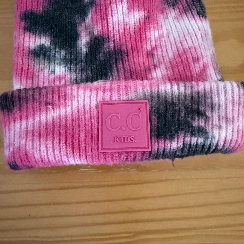 CC Kids Pink & Black Pom-Pom Beanie
